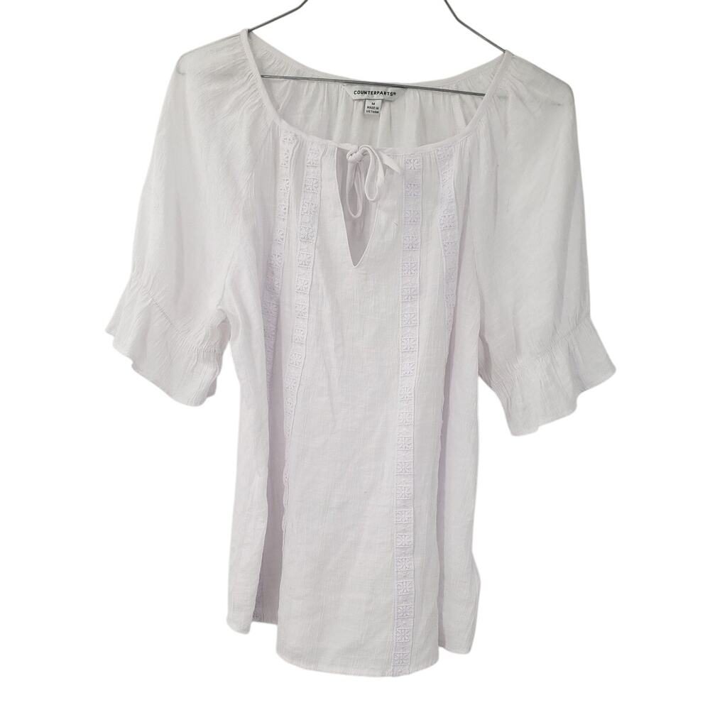 COUNTERPARTS White Peasant Top Blouse Womens Size Medium M